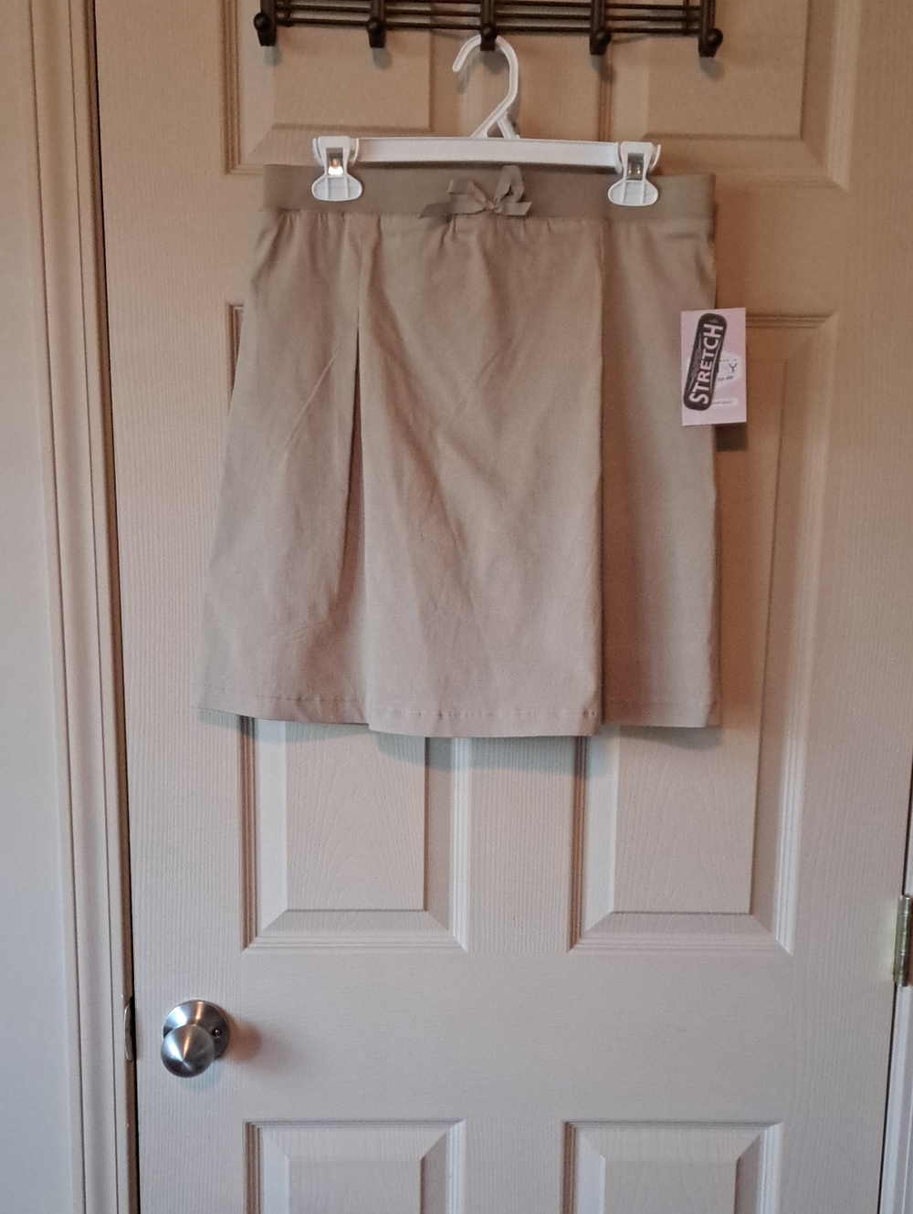 Galaxy By Harvic Beige A-Line Stretch Skirt with Bow Detail
